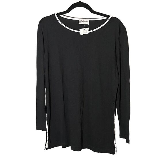 Morgan De Toi Women's Black Scoop Neck Side Slit Long Sleeve T-Shirt Size Large - Picture 1 of 7